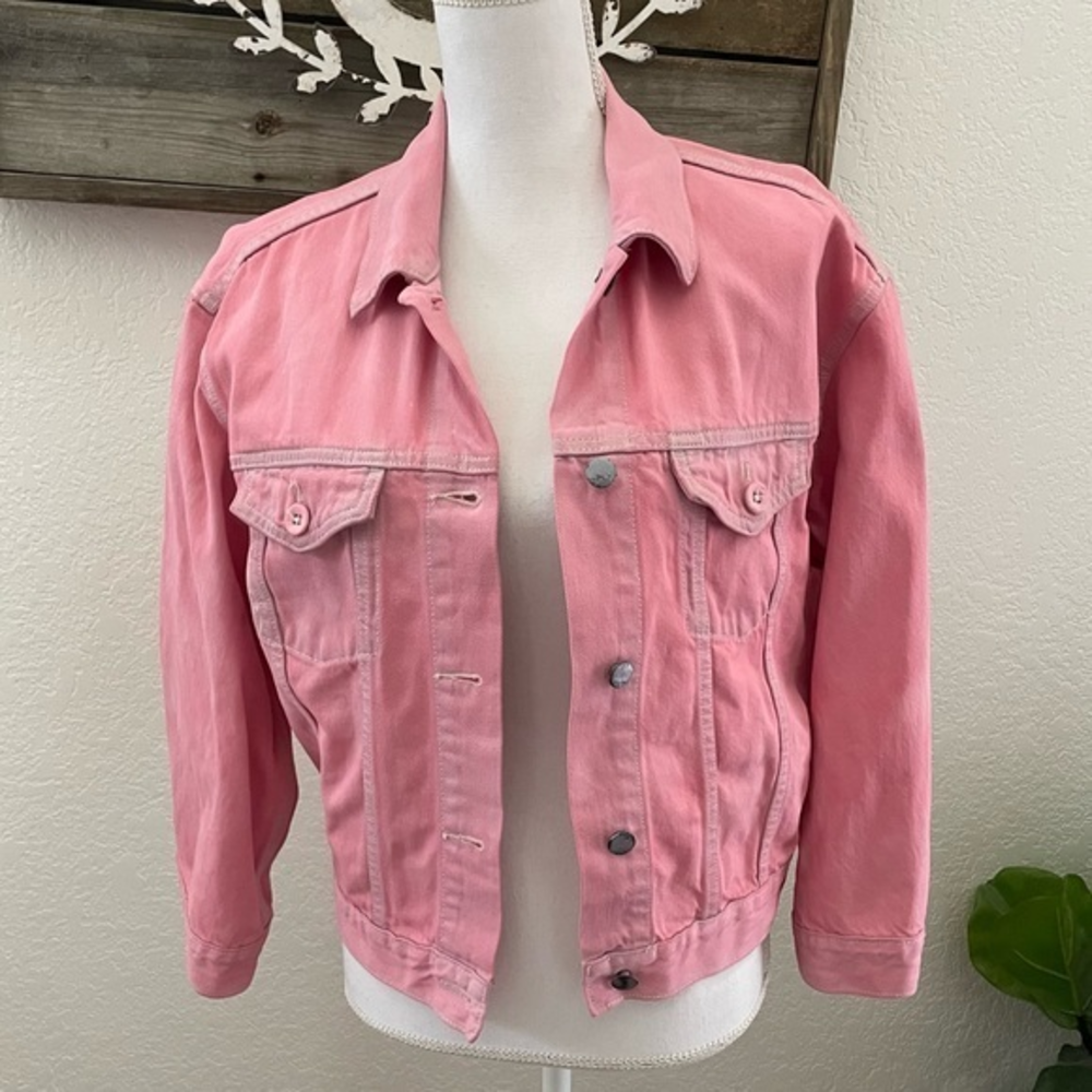 Gap pink‎ cropped denim jean jacket size M Tall